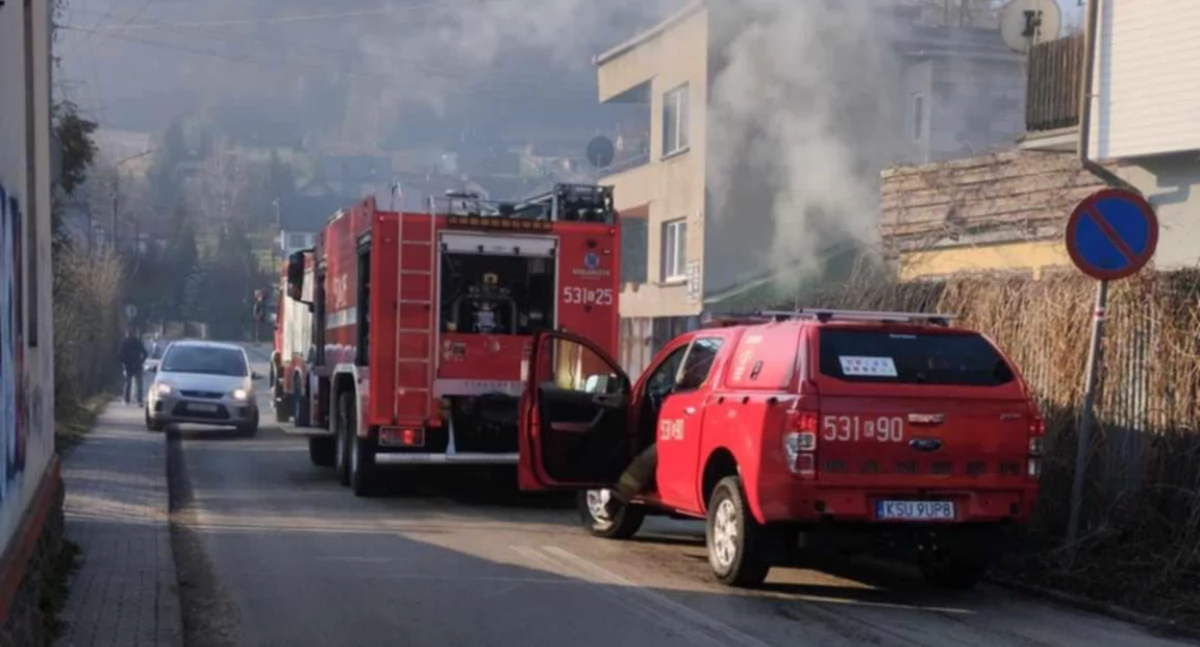 Pożary , Poranny pożar Suchej Beskidzkiej (zdjęcia wideo) - zdjęcie, fotografia