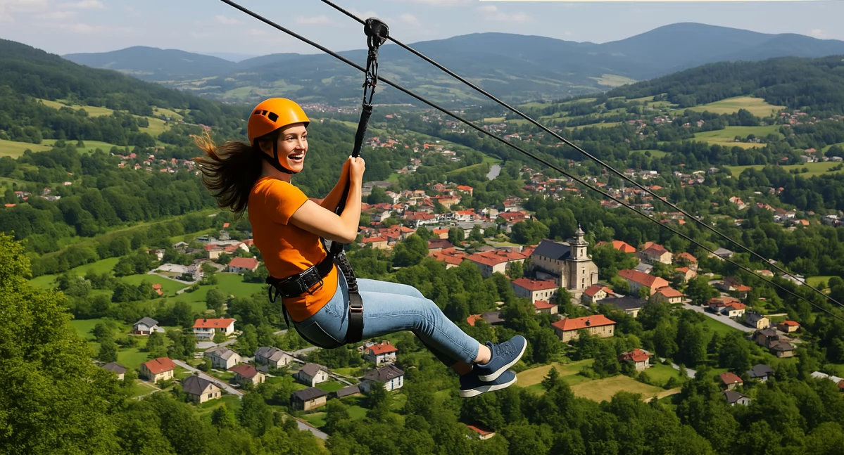 Inwestycje, Podniebna atrakcja Suchej Beskidzkiej Tyrolka Mioduszyny Jasień! (Aktualizacja) - zdjęcie, fotografia