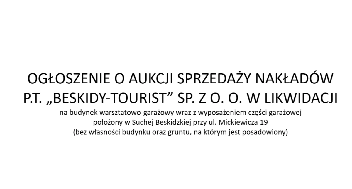 Informacje urzędowe, OGŁOSZENIE AUKCJI SPRZEDAŻY NAKŁADÓW „BESKIDY TOURIST” LIKWIDACJI - zdjęcie, fotografia