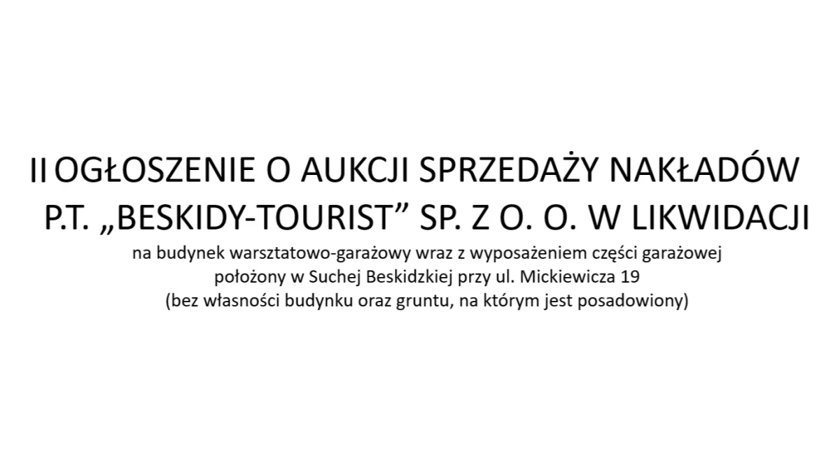 Informacje urzędowe, DRUGIE OGŁOSZENIE AUKCJI SPRZEDAŻY NAKŁADÓW „BESKIDY TOURIST” LIKWIDACJI - zdjęcie, fotografia