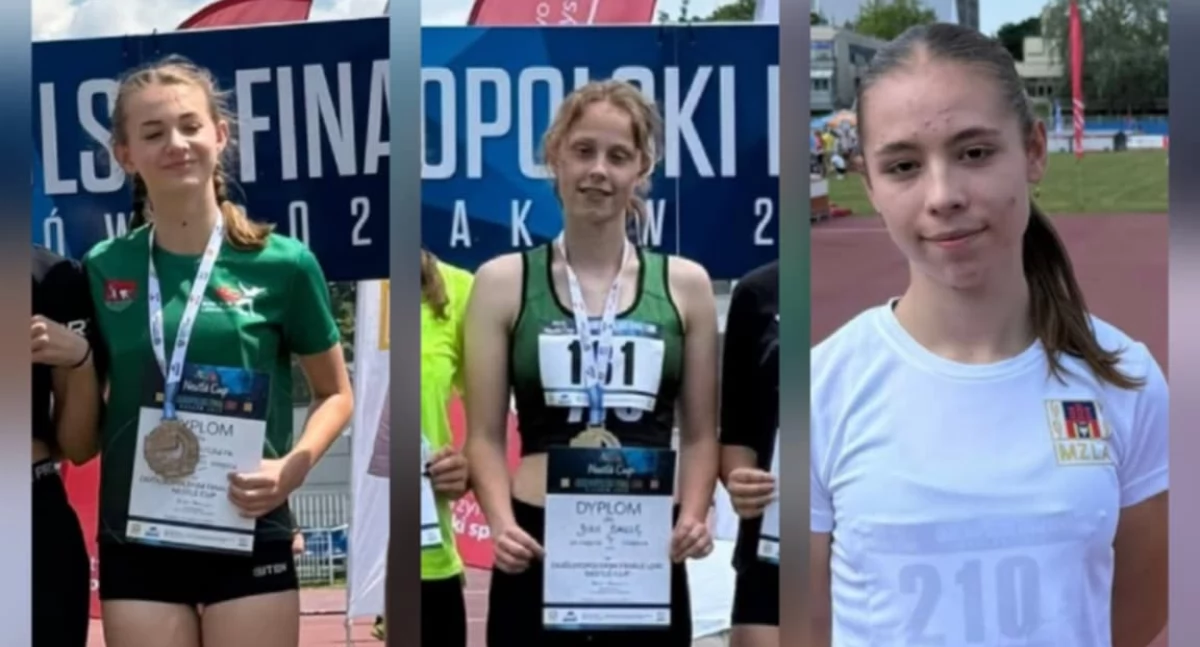 Lekkoatletyka, Julia Balcer Gruchlik Emilia Śpiewla podium ogólnopolskich zawodów Lekkoatletyka Każdego - zdjęcie, fotografia