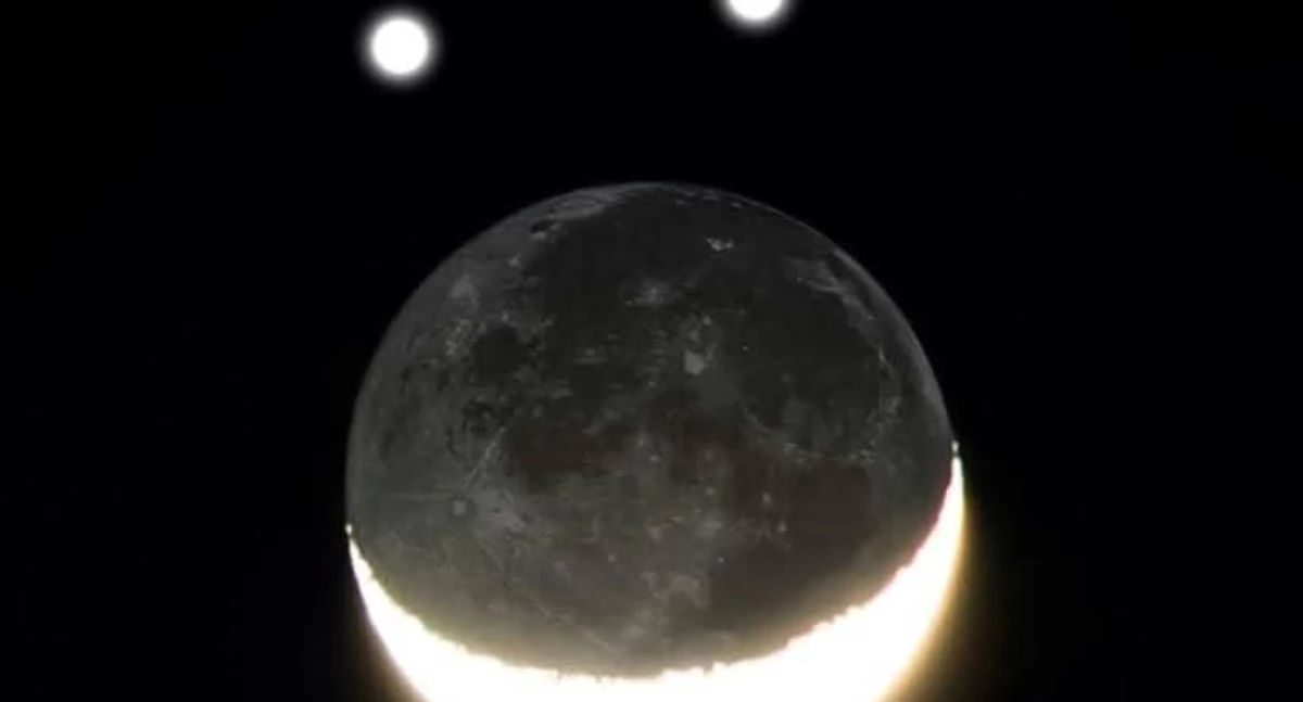 Z kraju, Rzadkie spotkanie Księżyc Saturn Neptun potrójnej koniunkcji czerwca - zdjęcie, fotografia