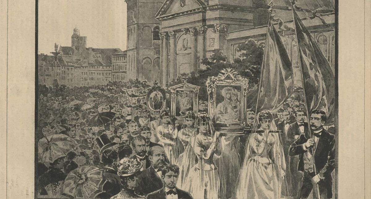 Procesja w święto Bożego Ciała w Warszawie w 1890 roku / Biesiada Literacka. T.29, 1890 nr 24 s. 377