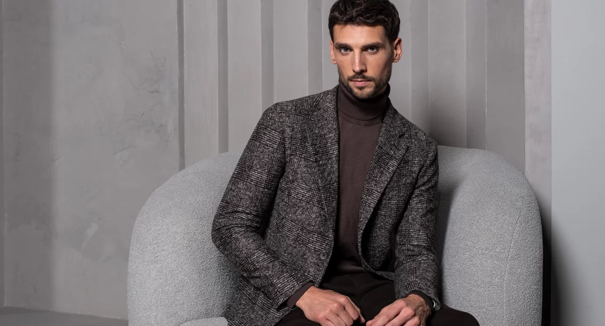 Materiał zewnętrzny, Jesienne stylizacje golfem męskim eleganckie propozycje - zdjęcie, fotografia