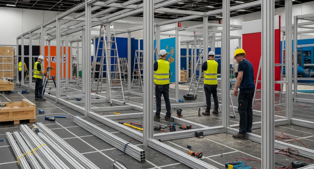 Materiał zewnętrzny, Modułowe systemy reklamowe profile aluminiowe obniżają koszty produkcji transportu ekspozytorów - zdjęcie, fotografia