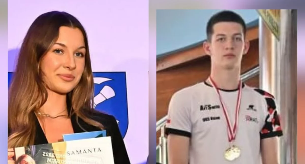 Sport szkolny, Wiktoria Gracjasz Tomasz Jałocha medalistami wojewódzkich zawodów pływaniu - zdjęcie, fotografia