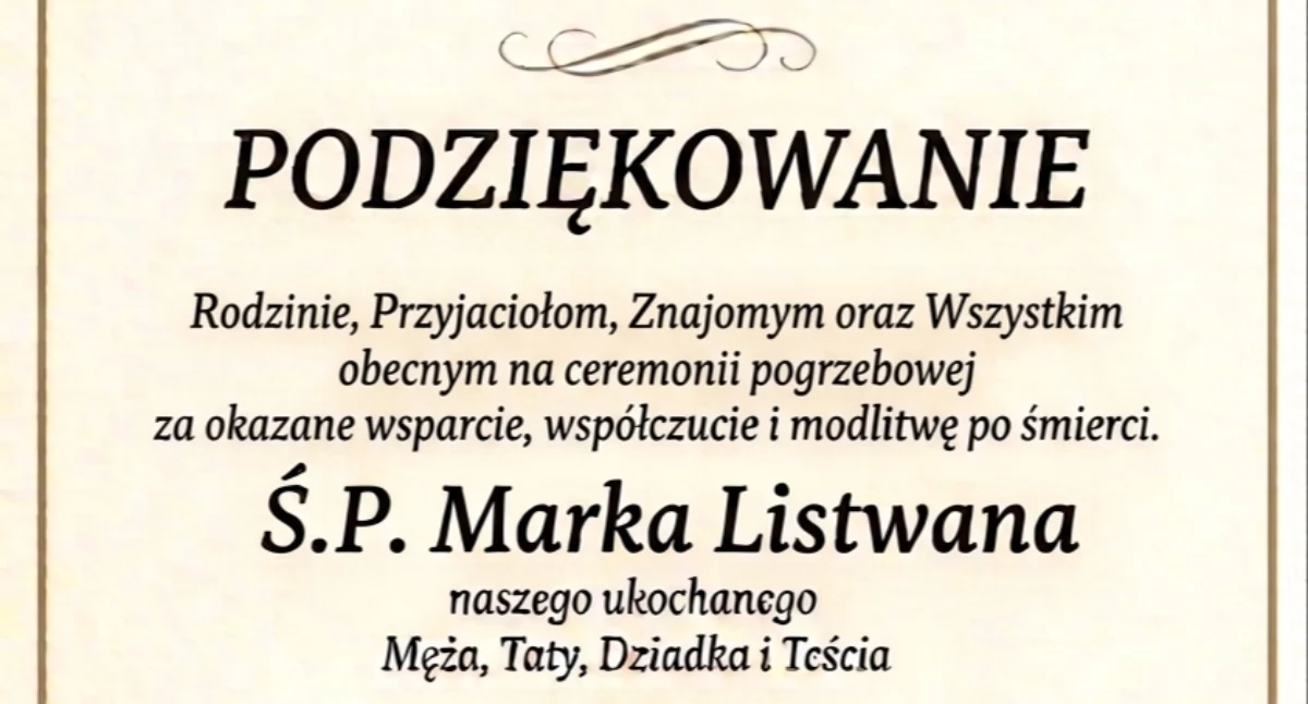 Rodzina, Podziękowanie śmierci Marka Listwana - zdjęcie, fotografia