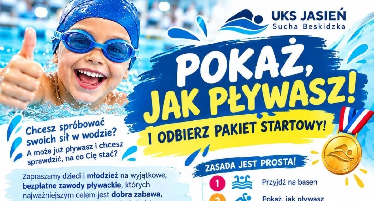 Pływanie, Pokaż pływasz! Bezpłatne zawody dzieci młodzieży Suchej Beskidzkiej - zdjęcie, fotografia