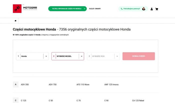 Wyszukiwarka części Motogar Polska