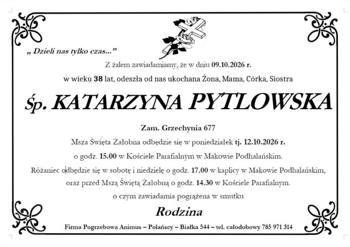 Nekrolog: śp. KATARZYNA PYTLOWSKA, zm. 9 października 2026 r.