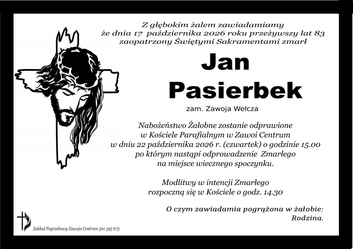 Nekrolog: śp. Jan Pasierbek, zm. 17 października 2026 r.