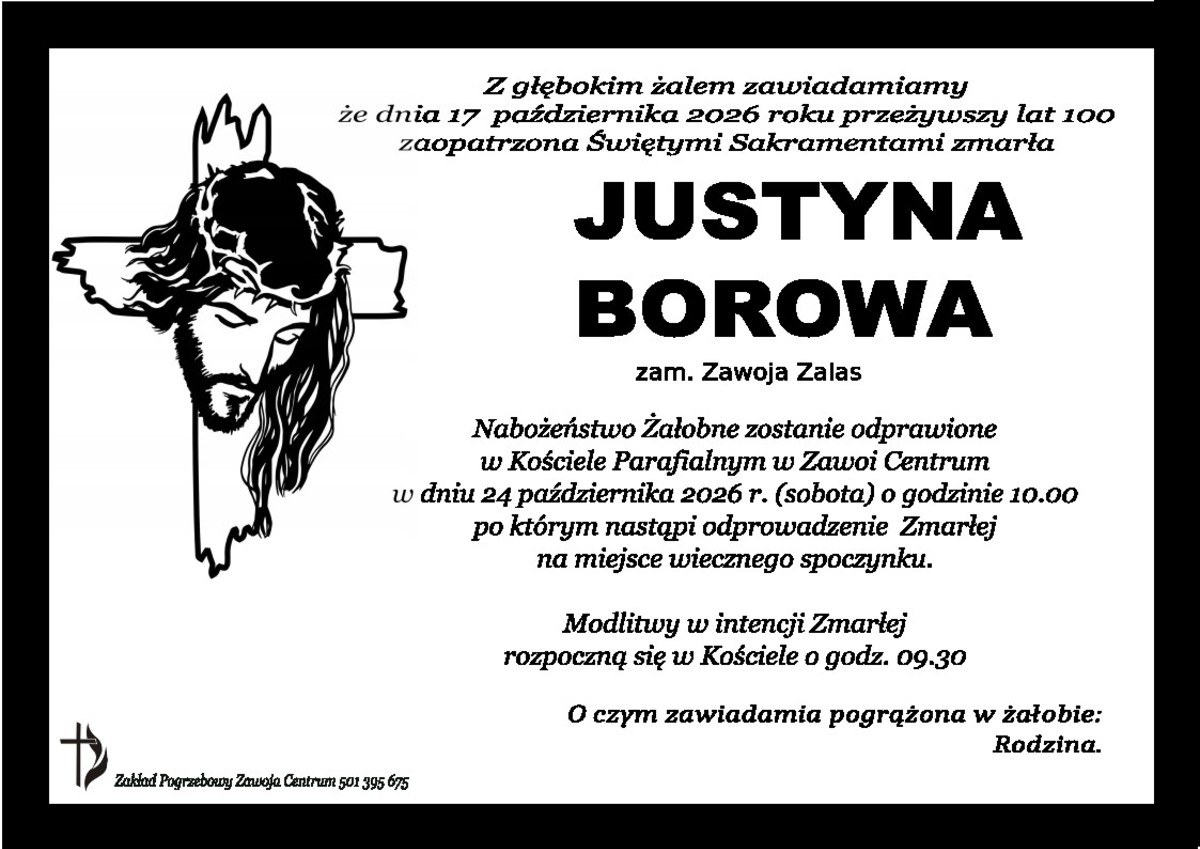 Nekrolog: śp. Justyna Borowy, zm. 17 października 2026 r.