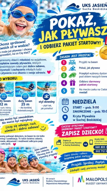 Pokaż, jak pływasz! Bezpłatne zawody dla dzieci i młodzieży w Suchej Beskidzkiej