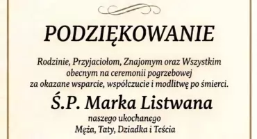 Podziękowanie po śmierci śp. Marka Listwana